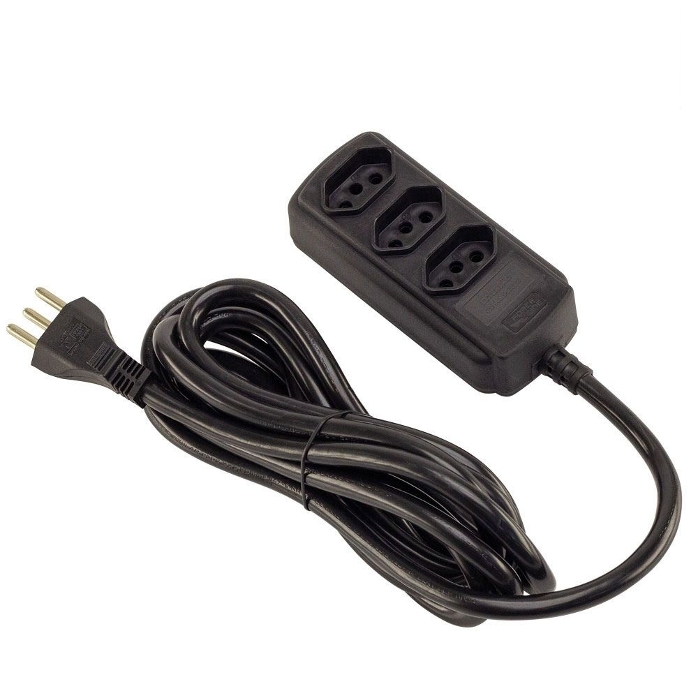 EXTENSAO 3 TOMADA 2P+T 20A PRETO 3 METROS PP - FORCE LINE