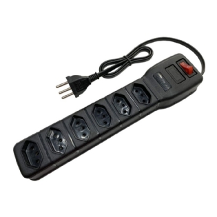 FILTRO DE LINHA 6 TOMADAS 2 POLOS + TERRA 10A PRETO BIVOLT PLASTICO CABO PP 1 METRO - MULTICRAFT