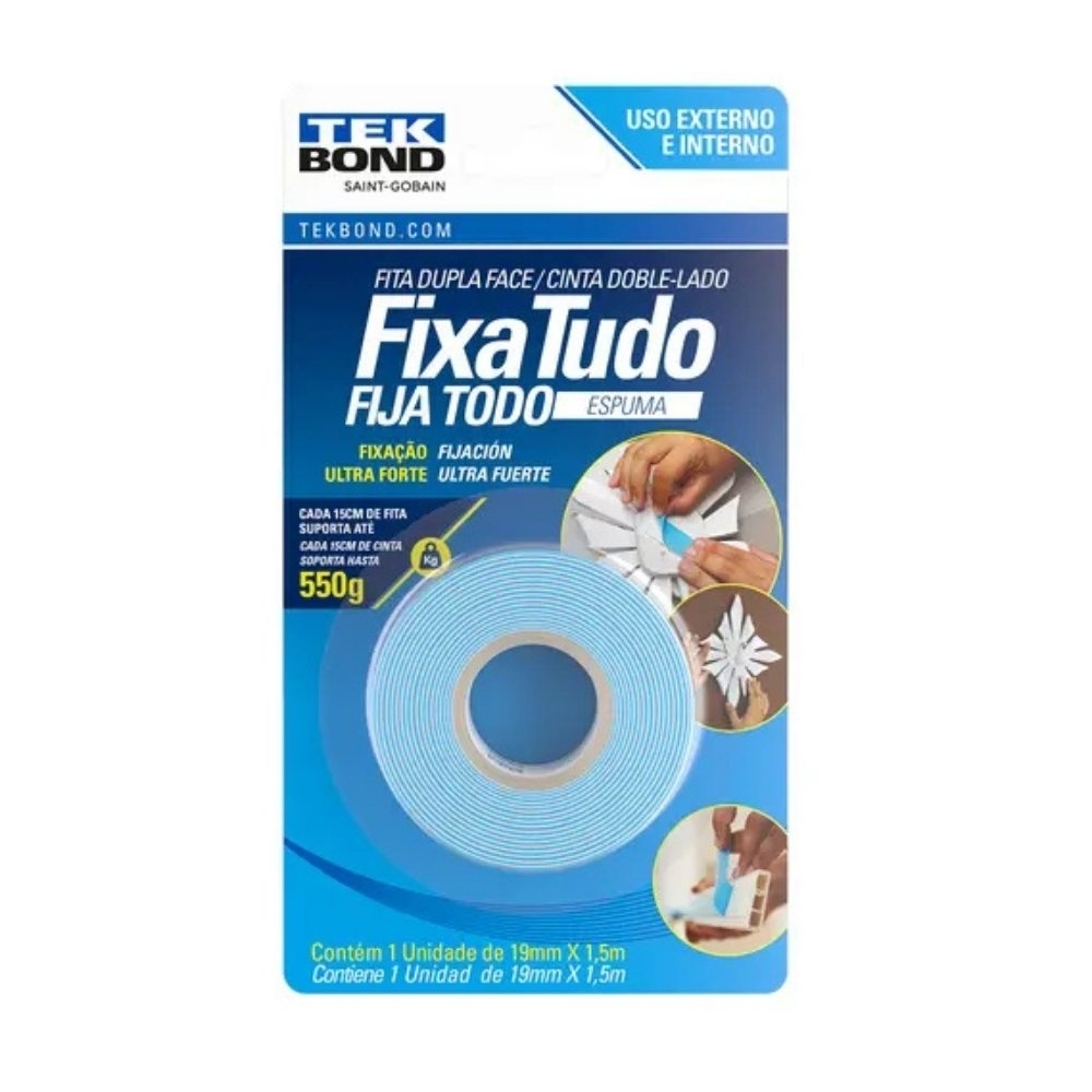 FITA DUPLA FACE 19MMX1,5M BRANCO ESPUMA BLISTER - TEKBOND