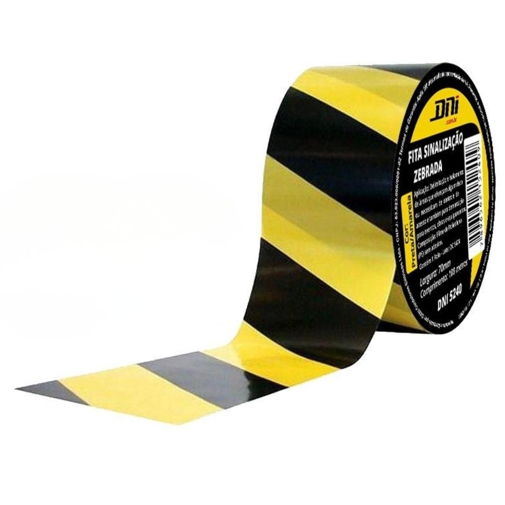 FITA ZEBRADA 70MM 100 METROS AMARELO E PRETO - DNI