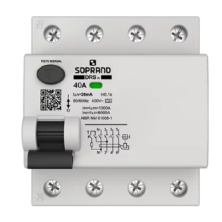 INTERRUPTOR DIFERENCIAL DR TETRAPOLAR 40A 30MA CLASSE A - SOPRANO