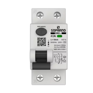 INTERRUPTOR DIFERENCIAL DR BIPOLAR 40A 30MA CLASSE A - SOPRANO