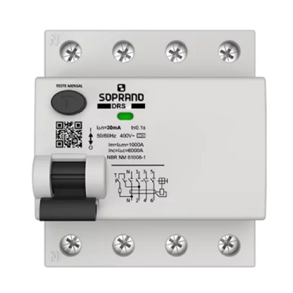 INTERRUPTOR DIFERENCIAL DR TETRAPOLAR 63A 30MA CLASSE AC - SOPRANO