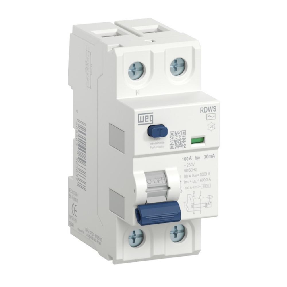 INTERRUPTOR DIFERENCIAL DR 2 POLO 63A 30MA CLASSE AC - WEG