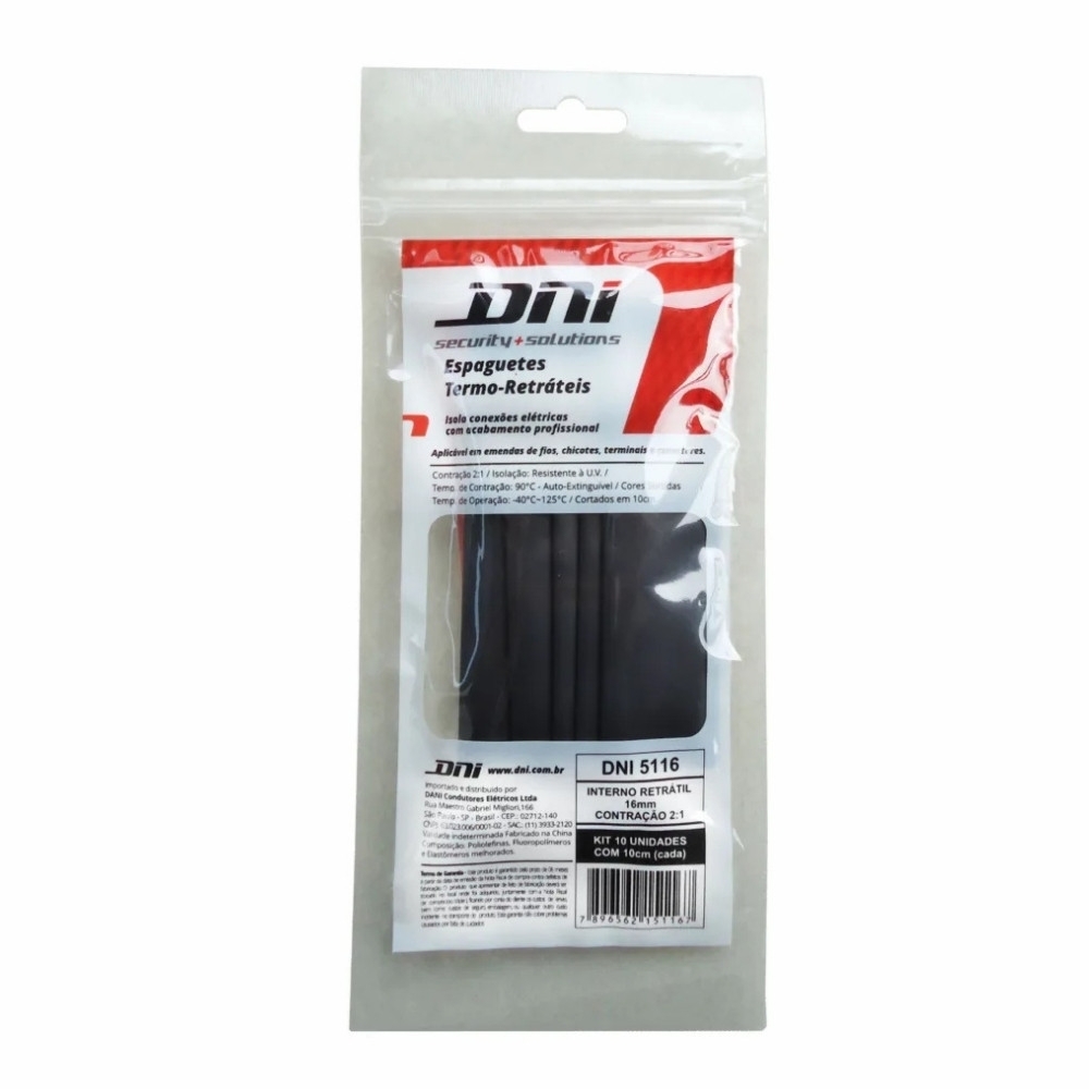 KIT ESPAGUETE TERMO-RETRATIL 16MM COM 10 PECAS 10CM - DNI