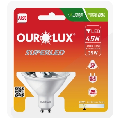 LAMPADA LED AR70 GU10 4,5W BIVOLT LUZ AMARELA 2700K 350LM - OUROLUX