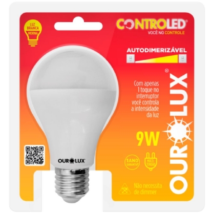 LAMPADA LED DIMERIZAVEL BULBO E27 9W BIVOLT LUZ AMARELA 2700K - OUROLUX
