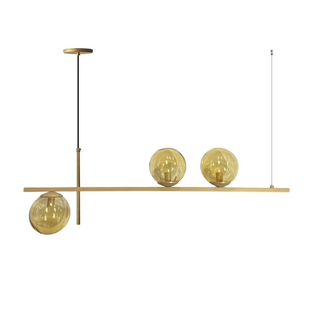 LUSTRE JABUTICABA PARA 3 LAMPADA G9 CHAMPAGNE VIDRO AMBAR - TY ILUMINACAO