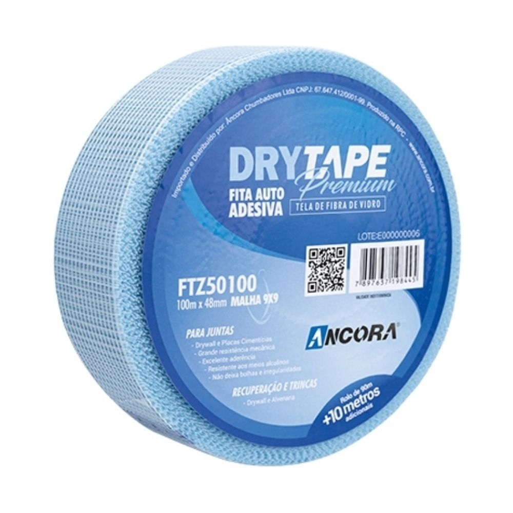 MALHA TELADA FIBRA VIDRO PARA DRYWALL 48MM 100 METROS AZUL - ANCORA