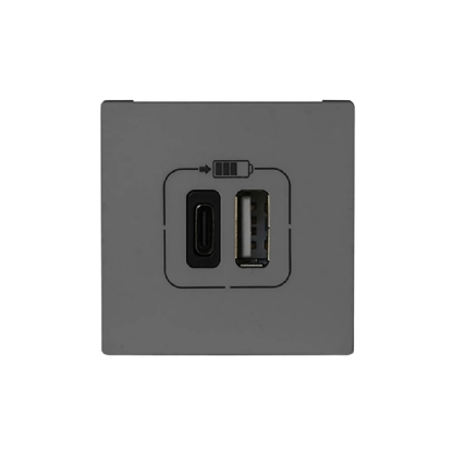 MODULO TOMADA COM 2 USB TIPO A + C 3A CINZA PIAL PLUS+ - LEGRAND