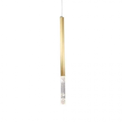 Pendente Led Petra Metal e Cristal Dourado 12x44cm 2W Luz Amarela - Bella