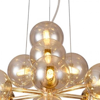 Pendente Vinha Metal e Vidro Dourado e Conhaque 45cm p/ 14 Lampadas G9 - Bella