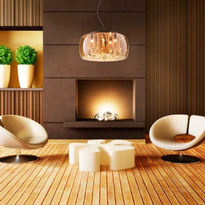 Pendente/Plafon Soho Cristal e Vidro Ambar e Cromado 50x28cm p/ 6 Lampadas G9 - Bella