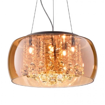 Pendente/Plafon Soho Cristal e Vidro Ambar e Cromado 50x28cm p/ 6 Lampadas G9 - Bella