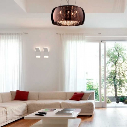 Pendente/Plafon Soho Cristal e Vidro Cobre 50x28cm p/ 6 Lampadas G9 - Bella