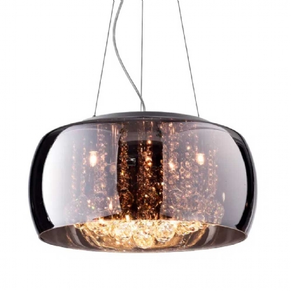 Pendente/Plafon Soho Cristal e Vidro Cromado 50x28cm p/ 6 Lampadas G9 - Bella