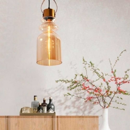 Pendente Vidro e Metal Dourado 15x41cm p/ 1 Lâmpada E27 - Dinâmica