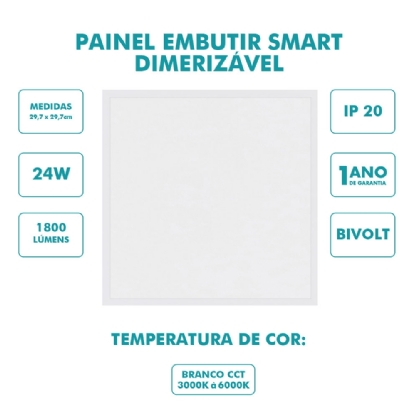 PAINEL LED EMBUTIR QUADRADO SMART 24W BIVOLT 3000K/6000K 1800LM - GAYA