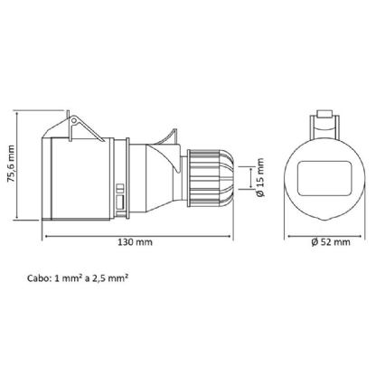 TOMADA DE ACOPLAMENTO INDUSTRIAL 16A 200/250V 6H AZUL - TRAMONTINA