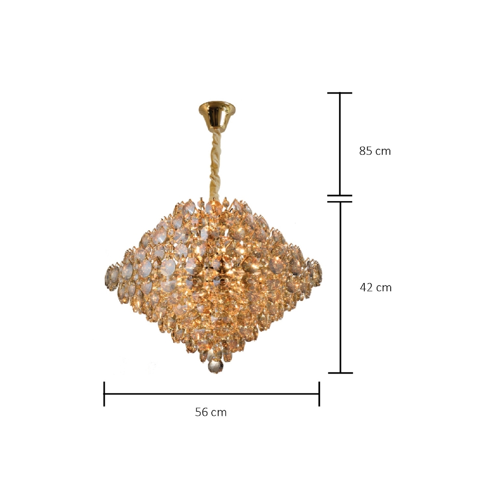 PENDENTE DIAMOND PARA 12 LAMPADAS G9 CRISTAL CABO 85CM DOURADO - HEVVY
