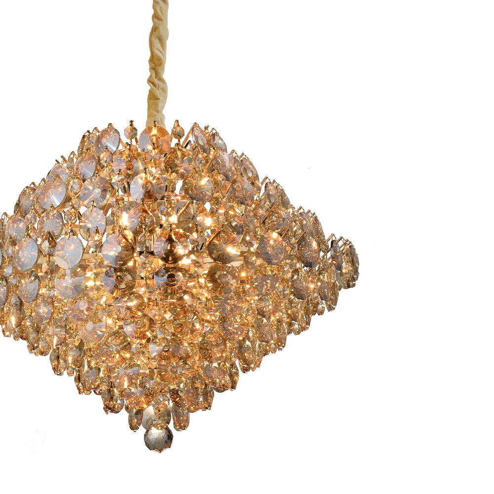 PENDENTE DIAMOND PARA 12 LAMPADAS G9 CRISTAL CABO 85CM DOURADO - HEVVY