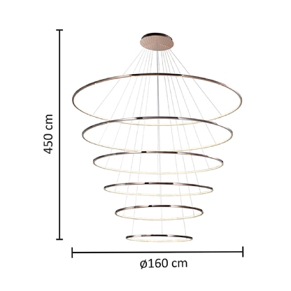PENDENTE LED BENSON 209W LUZ AMARELA 3000K 20900LM ROSE 6 ANEL - HEVVY