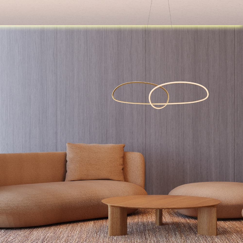 PENDENTE LED HORIZON CAIRO 40W LUZ AMARELA 3000K 3200LM DOURADO - HEVVY