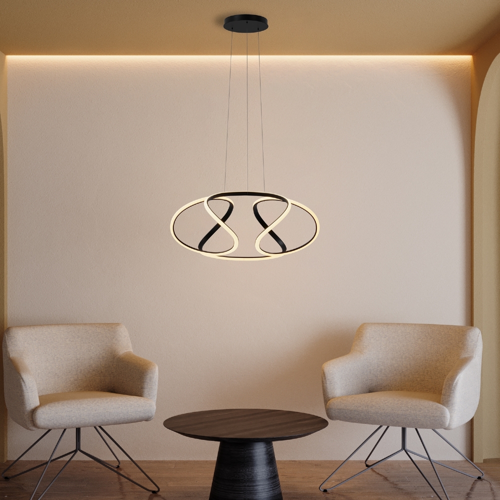 PENDENTE LED HORIZON SEUL 55W LUZ AMARELA 3000K 4400LM PRETO - HEVVY