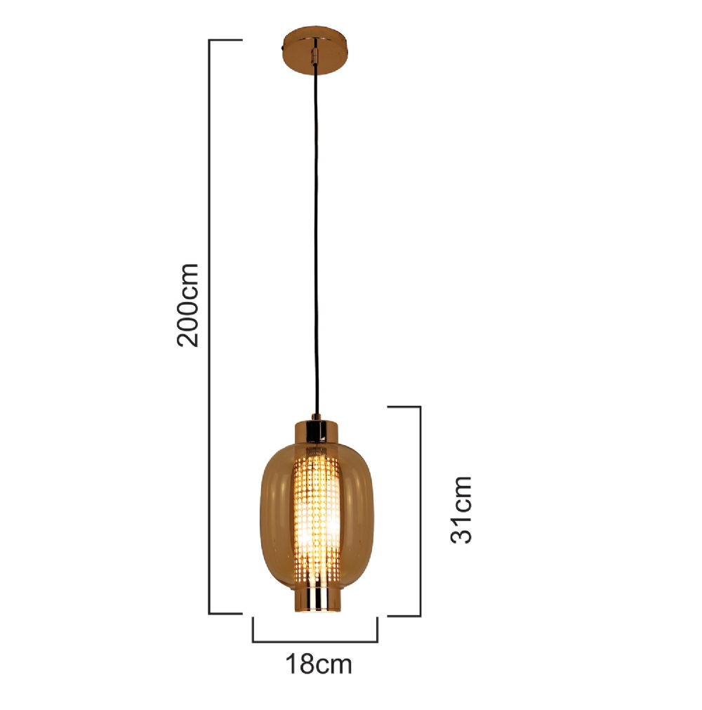 PENDENTE LED LAMP 17W 3000K BIVOLT AMBAR 1700LM CABO 2 METROS - HEVVY