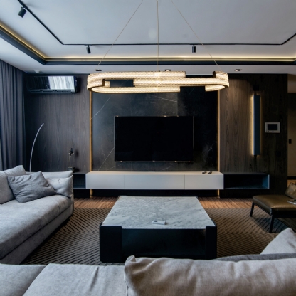 PENDENTE LED MARSELLA 55W LUZ AMARELA 3000K 5800LM 91CM PRETO 2 METROS - HEVVY