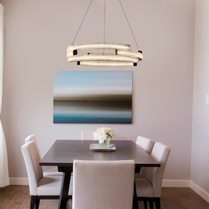 PENDENTE LED MARSELLA 58W LUZ AMARELA 3000K 5800LM 60CM PRETO 2 METROS - HEVVY