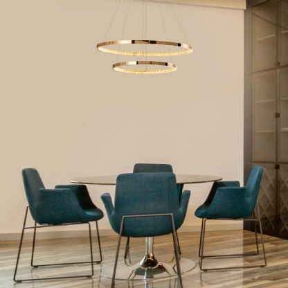 PENDENTE LED MILANO 32W LUZ AMARELA 3000K 3200LM DOURADO 2 ANEIS - HEVVY