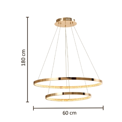 PENDENTE LED MILANO 32W LUZ AMARELA 3000K 3200LM DOURADO 2 ANEIS - HEVVY