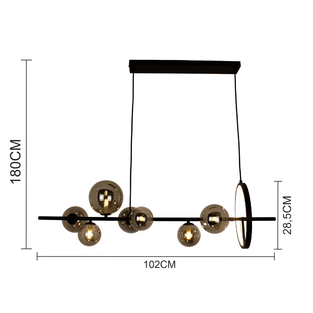 PENDENTE ORFEUS PARA 7 LAMPADAS G9 COM LED 9W LUZ AMARELA 3000K 900LMS PRETO - HEVVY
