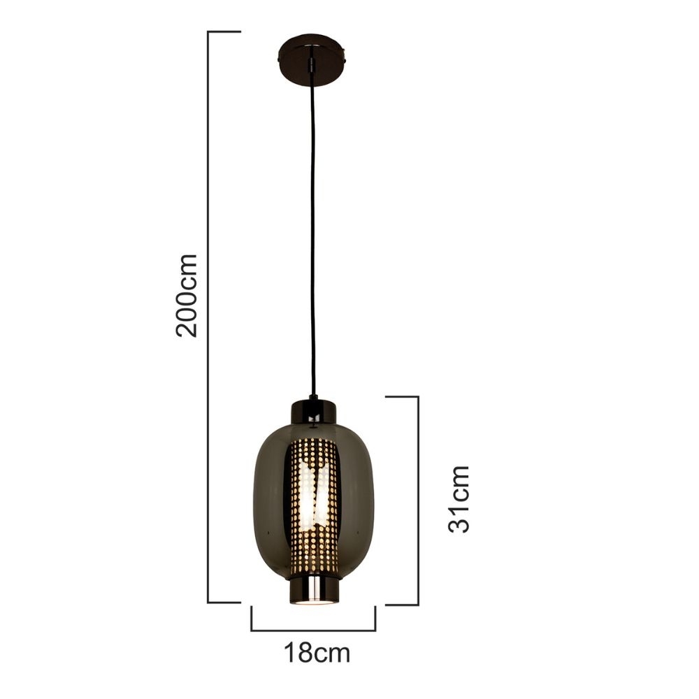PENDENTE LED LAMP 17W LUZ AMARELA 3000K BIVOLT PRETO 1700LM CABO 2 METROS - HEVVY