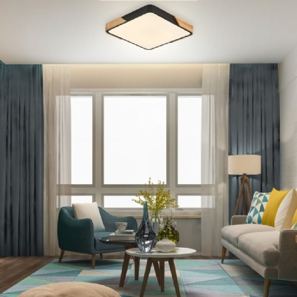 PLAFON LED 48W LUZ AMARELA/NEUTRA/BRANCO 3840LM PRETO E MADEIRA QUADRADO 40CM - HEVVY