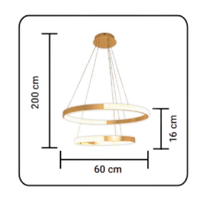 PENDENTE LED ROMA 50W LUZ AMARELA 3000K 5000LM DOURADO 2 ANEIS - HEVVY