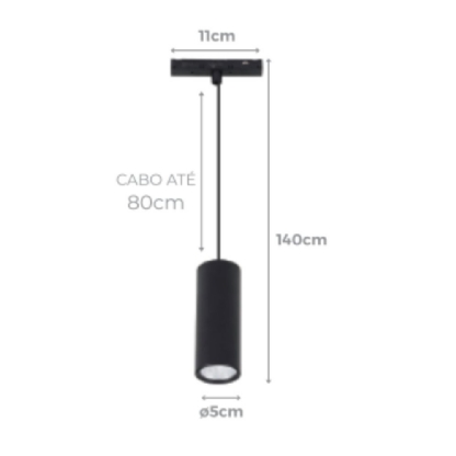 PENDENTE LED MAG 6W 48V LUZ NEUTRA 4000K 420LM PRETO - GAYA