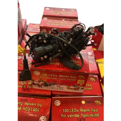 Pisca c/ 100 Leds Fixo 220V Luz Amarela Fio Verde c/ 10 Metros - Remanci