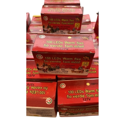 Pisca c/ 100 Leds Fixo 220V Luz Amarela Fio Verde c/ 10 Metros - Remanci