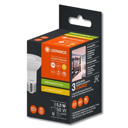 LAMPADA LED PAR20 DIMERIZAVEL 5,5W LUZ AMARELA 2700K 525LM E27 127V - LEDVANCE