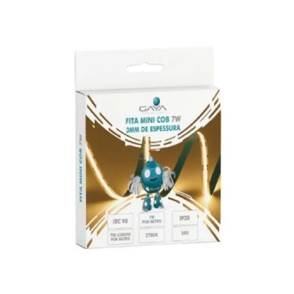 FITA LED MINI COB 7W 24V 3MM LUZ AMARELA 2700K 700LM ROLO 5 METROS IP20 - GAYA