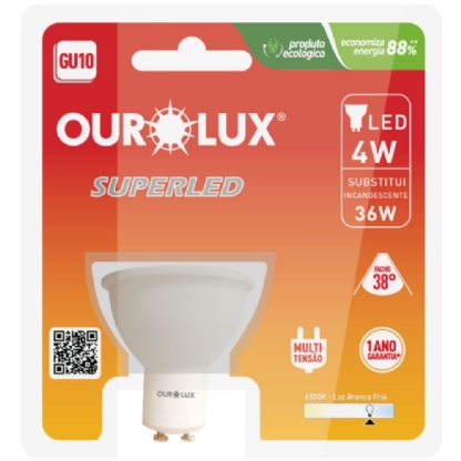 LAMPADA LED DICROICA GU10 4W BIVOLT LUZ BRANCA 6500K 38G 360LM - OUROLUX