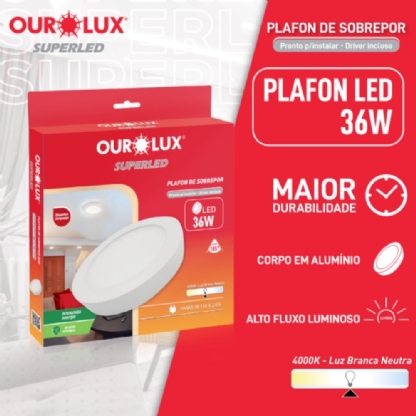 PAINEL LED SOBREPOR REDONDO 36W BIVOLT 4000K - OUROLUX