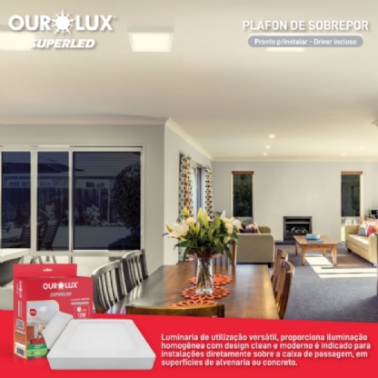 PAINEL LED SOBREPOR QUADRADO 12W BIVOLT LUZ NEUTRA 4000K 17CM - OUROLUX