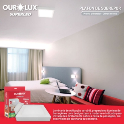 PAINEL LED SOBREPOR QUADRADO 12W BIVOLT LUZ NEUTRA 4000K 17CM - OUROLUX