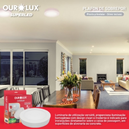 PAINEL LED SOBREPOR REDONDO 12W BIVOLT LUZ NEUTRA 4000K 17CM - OUROLUX