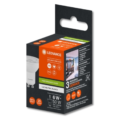 LAMPADA LED DICROICA PAR16 GU10 6W LUZ NEUTRA 4000K 525LM BIVOLT 36G - LEDVANCE