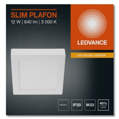 PAINEL LED SOBREPOR QUADRADO 12W BIVOLT LUZ AMARELA 3000K 840LM 17CM - LEDVANCE