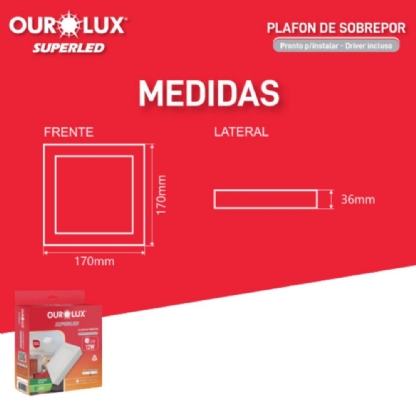 PAINEL LED SOBREPOR QUADRADO 12W BIVOLT LUZ NEUTRA 4000K 17CM - OUROLUX